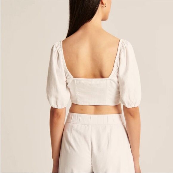 NWT Abercrombie & Fitch Green Linen Tie Front Crop Top Women's Small - Picture 5 of 16